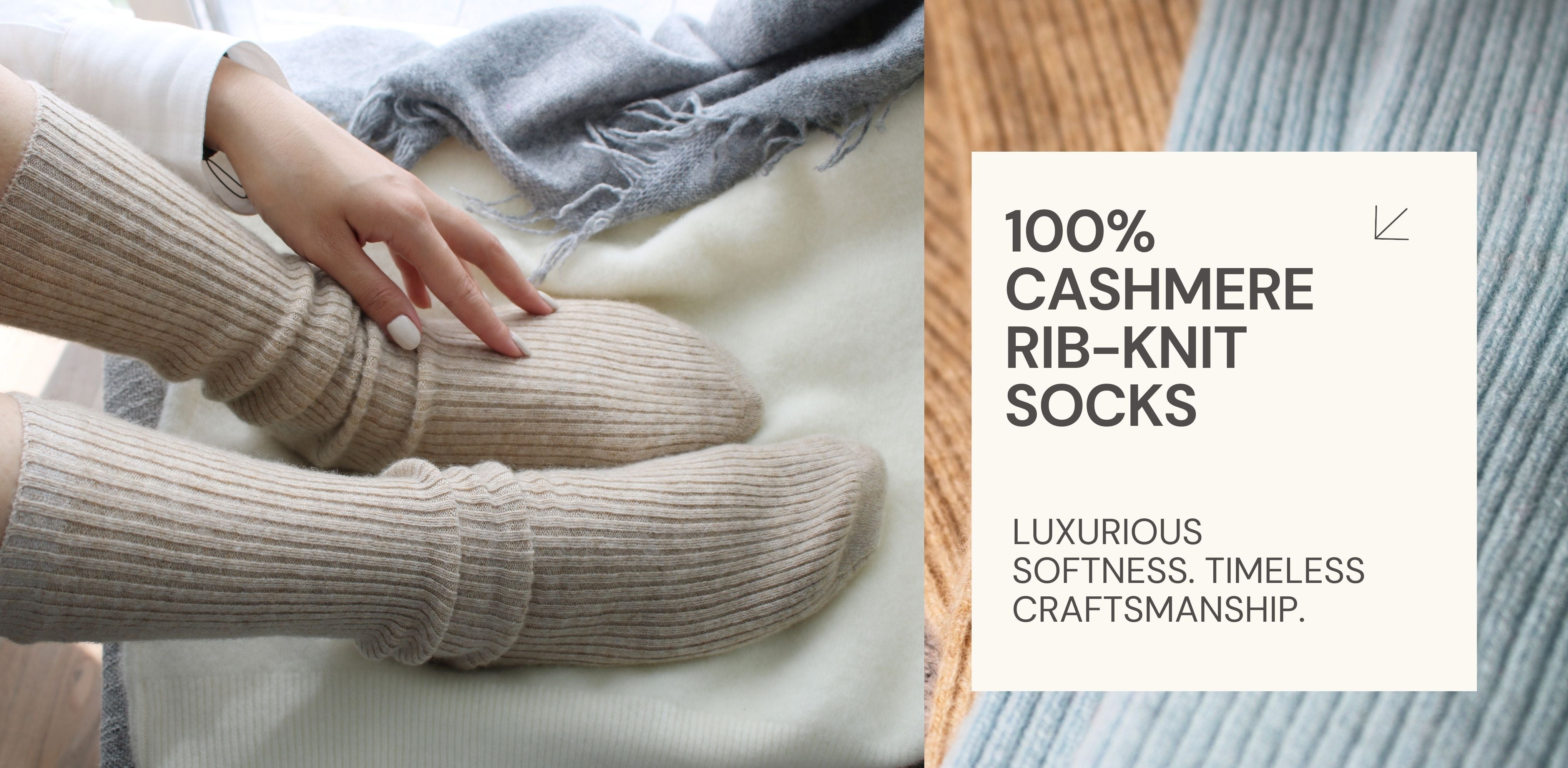 Experience ultimate comfort from the ground up with our 100% Cashmere Rib-Knit Socks, crafted from premium natural cashmere for unmatched softness, warmth, and breathability