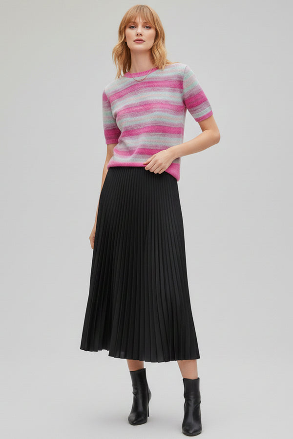 100% Cashmere Short-Sleeve Striped Sweater – Pink Mist Gradient