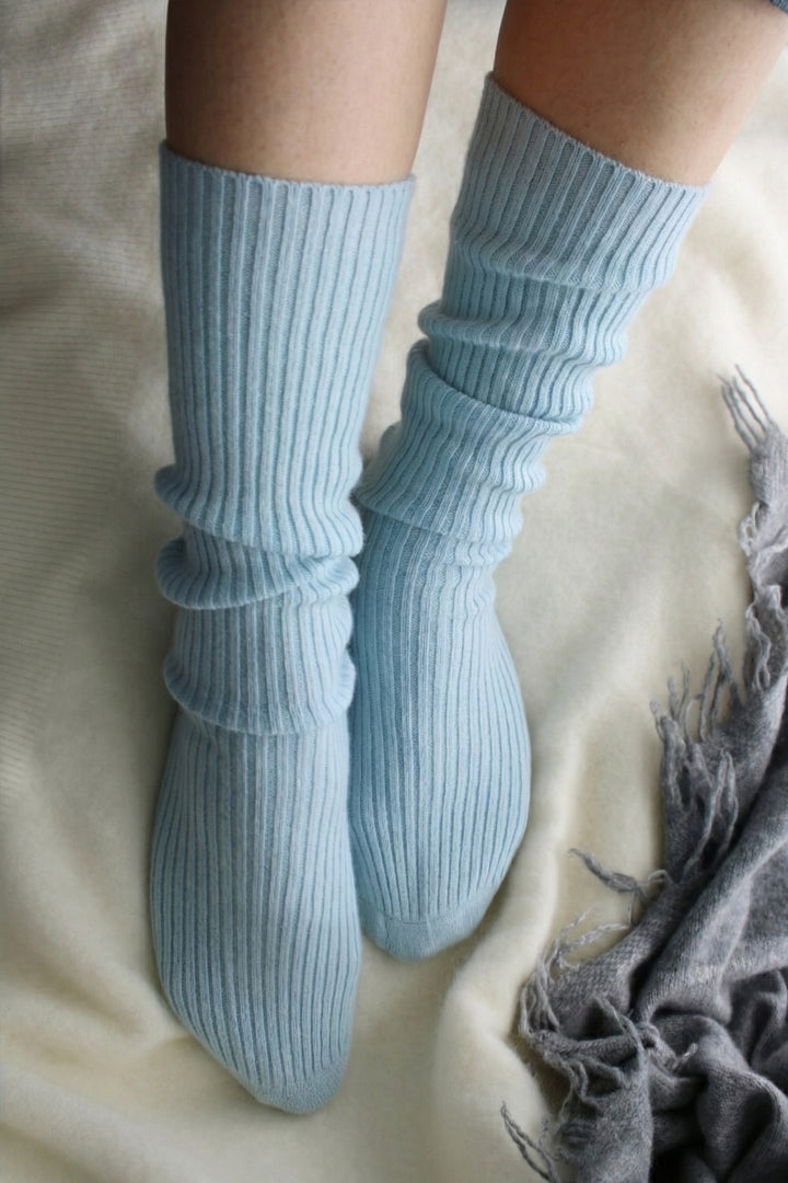 100% Cashmere Rib-Knit Socks, crafted from premium natural cashmere for unmatched softness, warmth