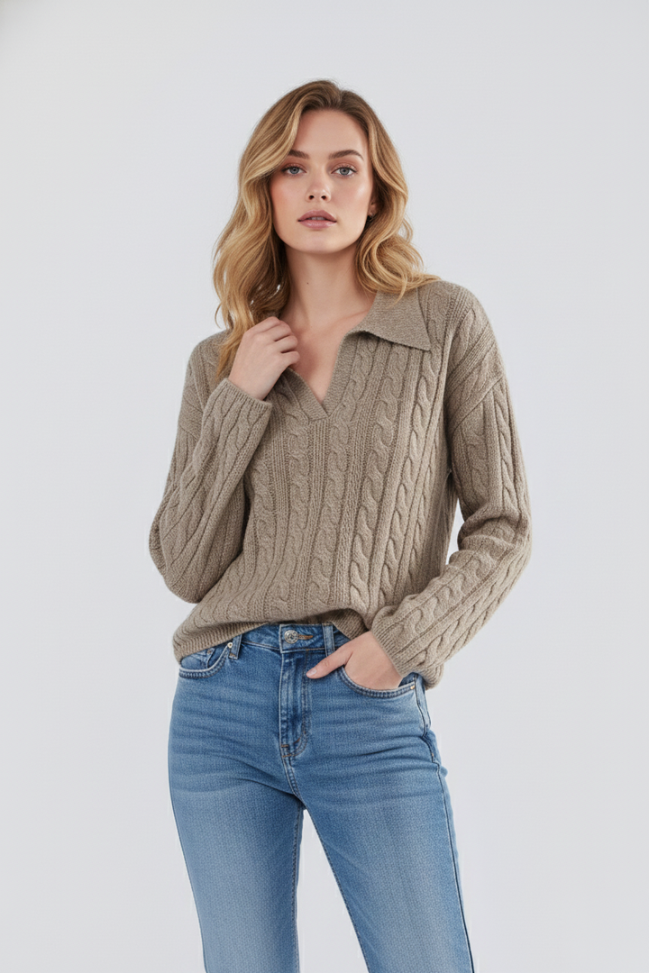 UC3233 The Cable Knit 100% Cashmere Polo Sweater – uscashmere UC3233 The Cable Knit 100% Cashmere Polo Sweater – uscashmere