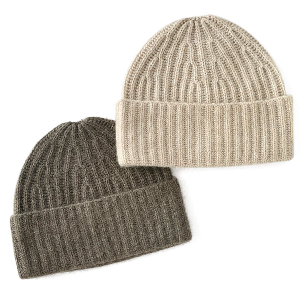 Cashmere thicken rib knit beanie hat