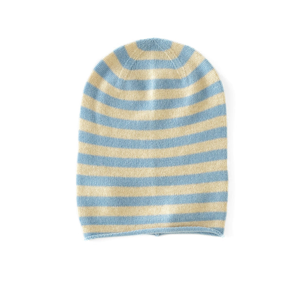 Cashmere striped knit roll edge beanie