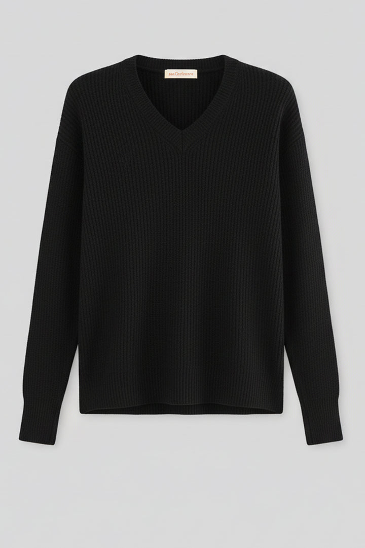 Women’s 100% Cashmere Black V-Neck Sweater