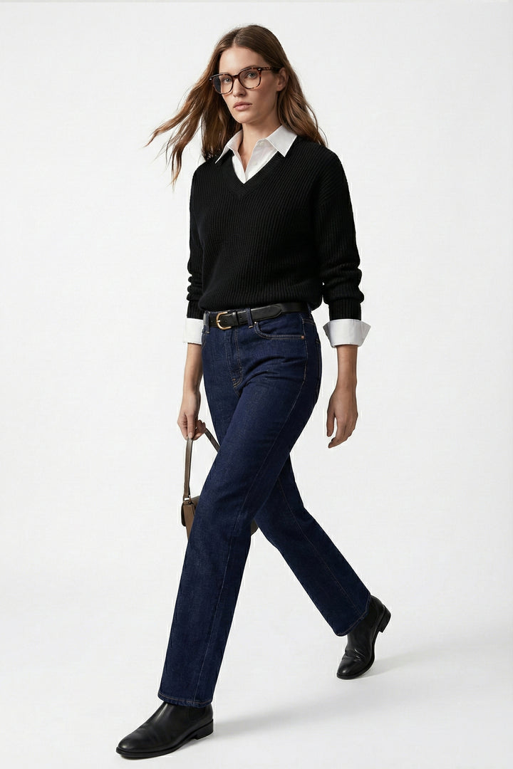 Women’s 100% Cashmere Black V-Neck Sweater