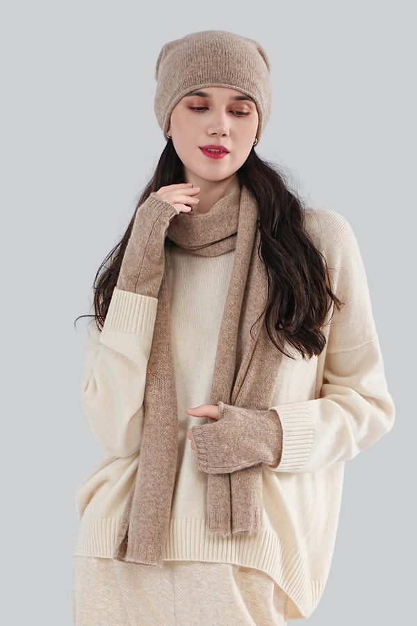 Ultra-Soft Women’s Cashmere Accessory Set (Hat + Scarf + Gloves)