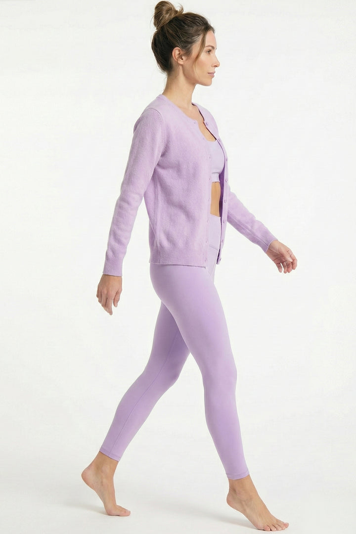 100% Cashmere Women’s Classic Button-Up Cardigan – Lavender