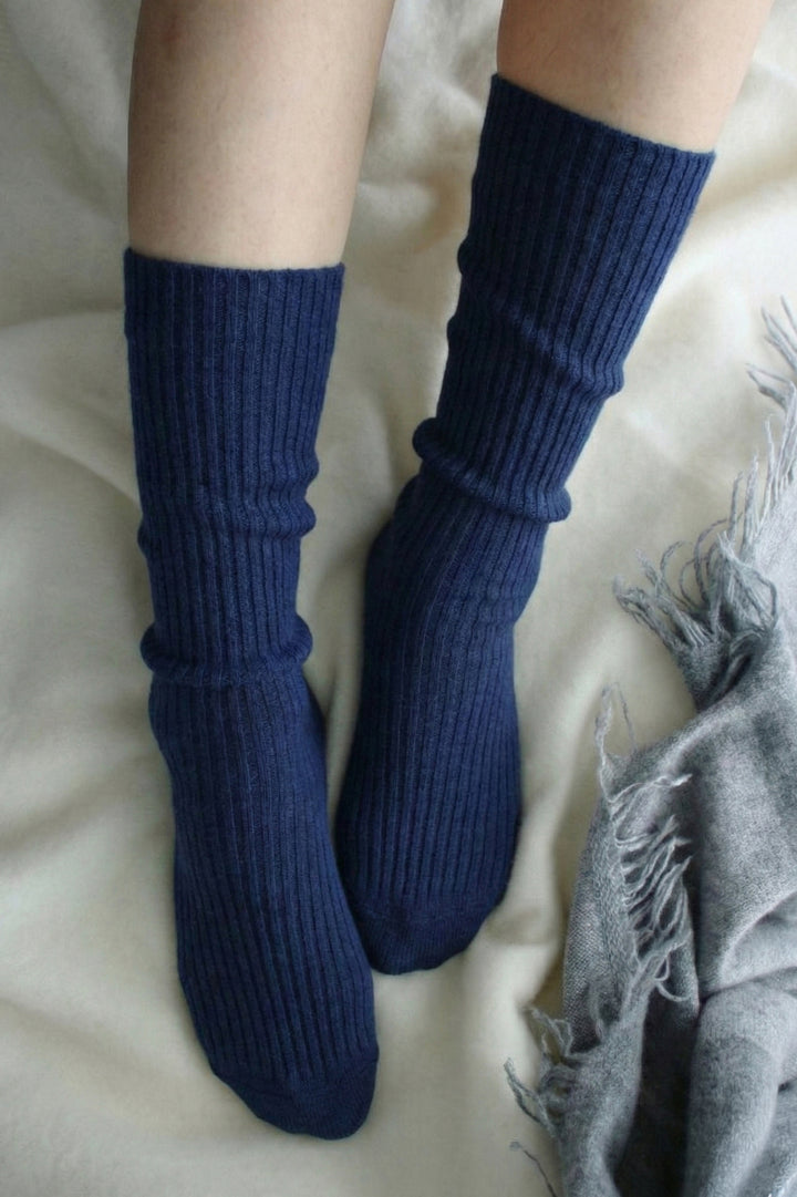 100% Cashmere Rib-Knit Socks, crafted from premium natural cashmere for unmatched softness, warmth