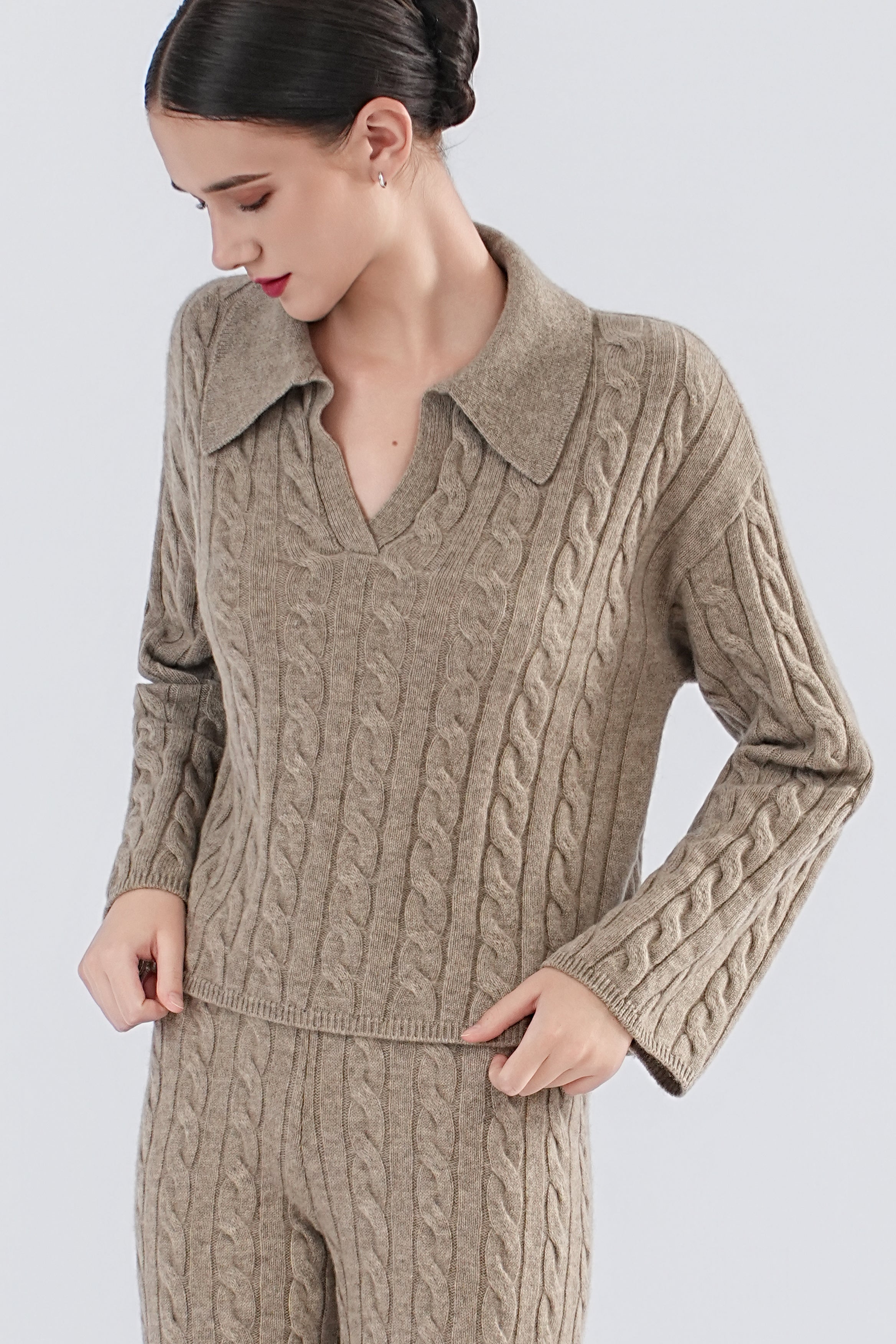 UC3233 The Cable Knit 100% Cashmere Polo Sweater – uscashmere