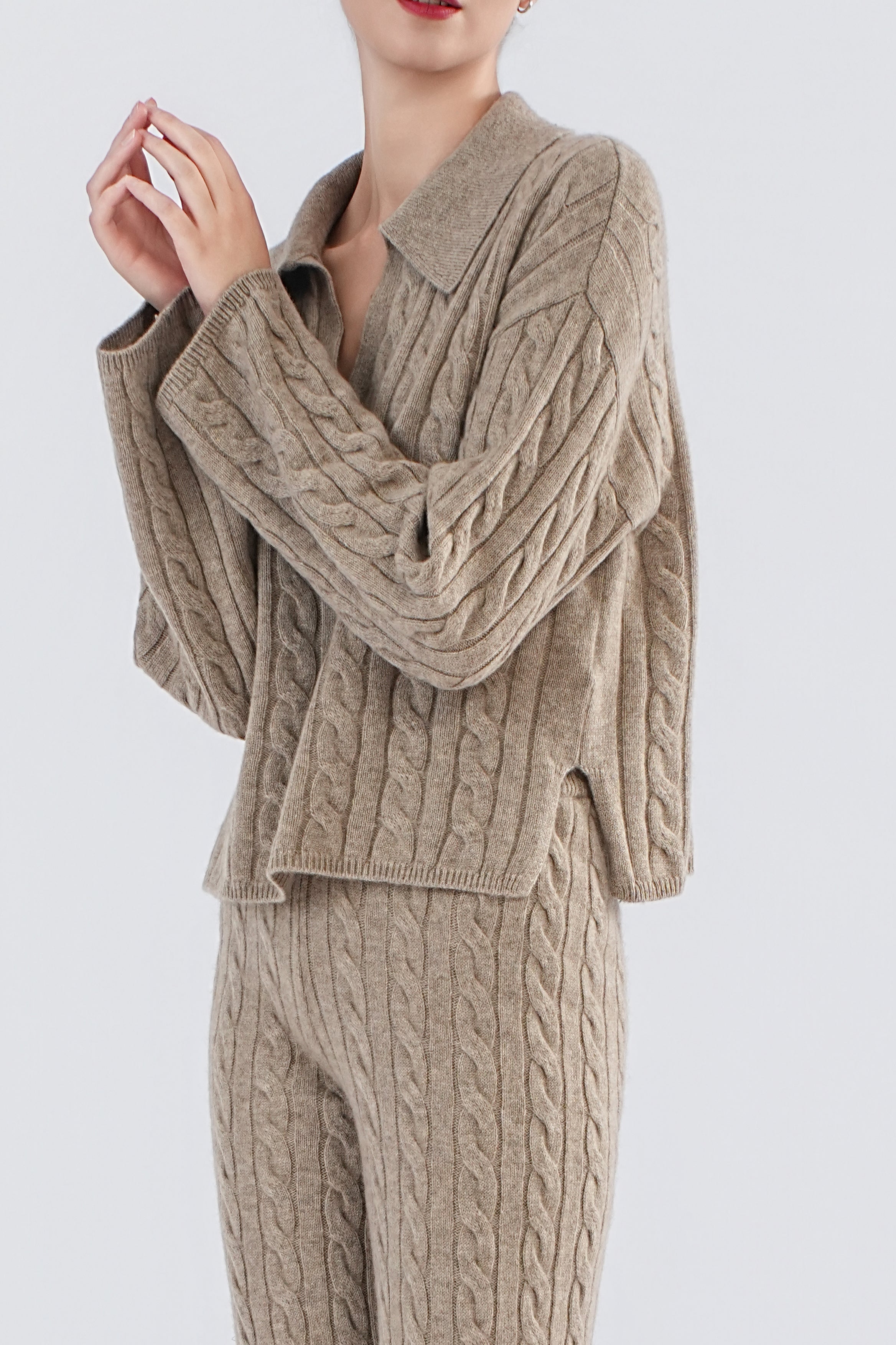 UC3233 The Cable Knit 100% Cashmere Polo Sweater – uscashmere